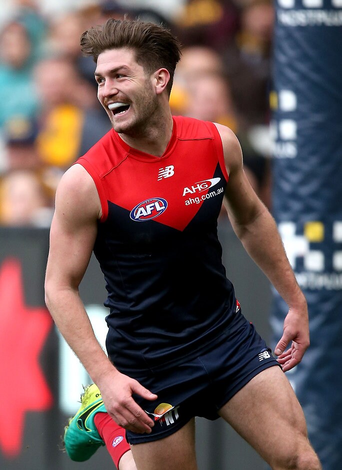 AFL 2016 Rd 20 - Melbourne v Hawthorn Tomas Bugg all smiles after kicking two goals against the Hawks - ${keywords}
